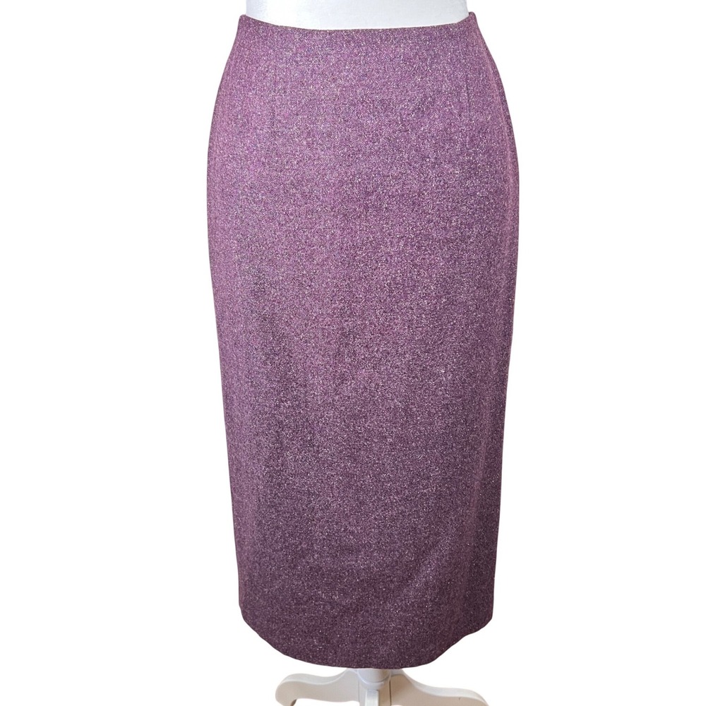 Petite Sophisticate Purple Wool Silk Tweed Pencil Skirt Made in Italy Size 0